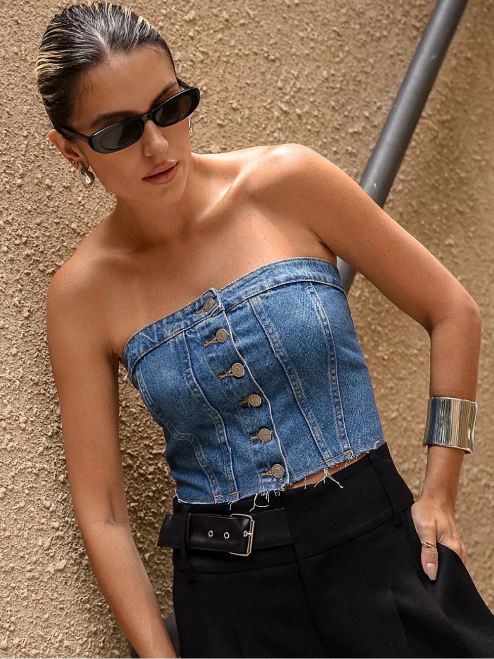Egoiste Denim Strapless Top Size M | New Without Tags